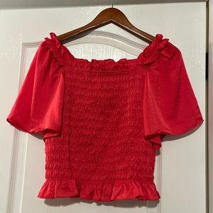 ANN TAYLOR- Flutter Sleeve Smocked Peplum Blouse
